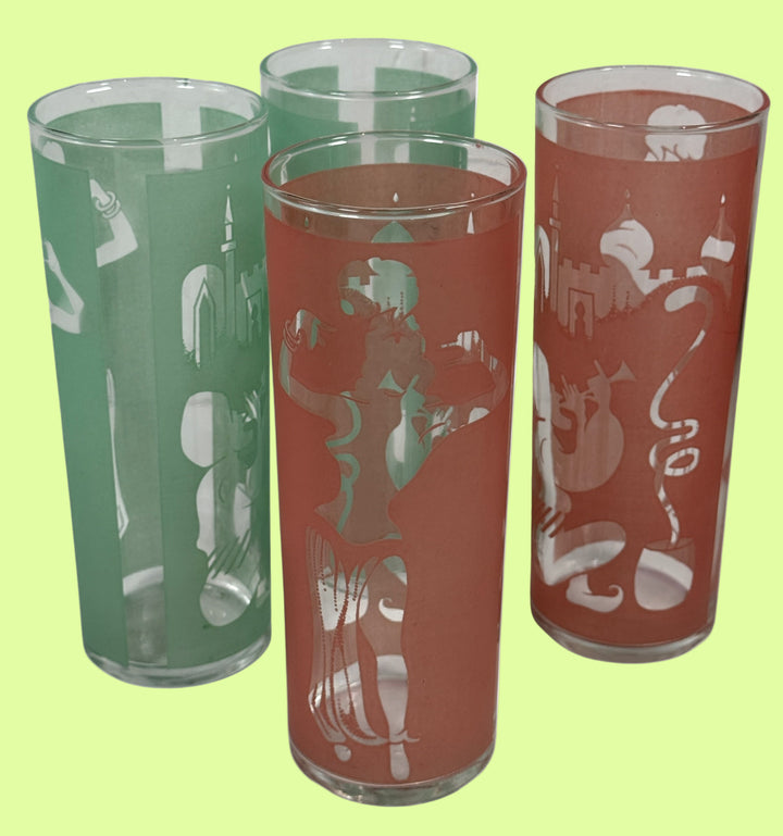 Verres vintage arabes Tom Collins – Lot de 4 danseuses du ventre et charmeuses de serpents