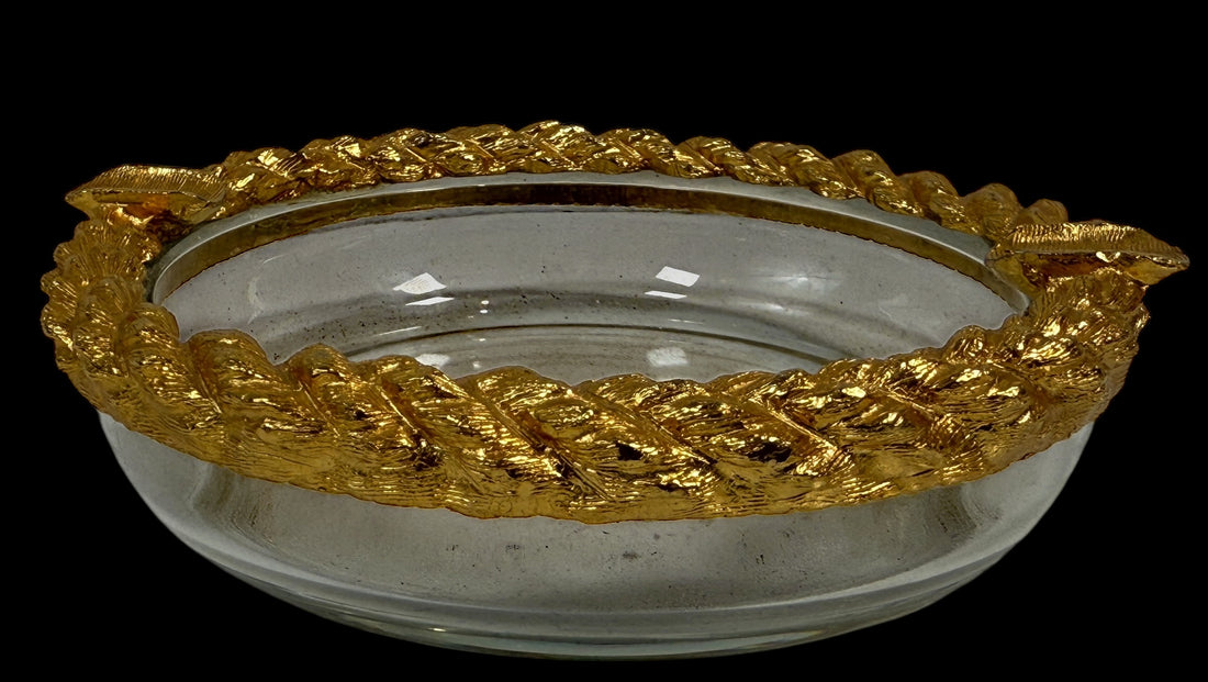 Vintage Nautical Glass & Metal Brass Ashtray Rope Design