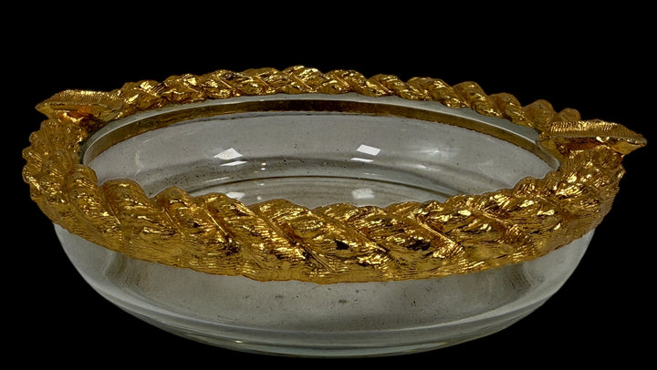 Vintage Nautical Glass & Metal Brass Ashtray Rope Design