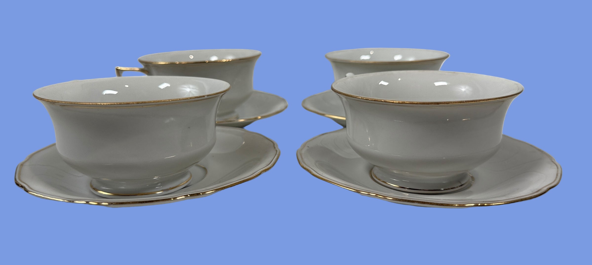 Vintage Bohemia Czechoslovakia Gold-Rim Cups & Saucers – Set of 4