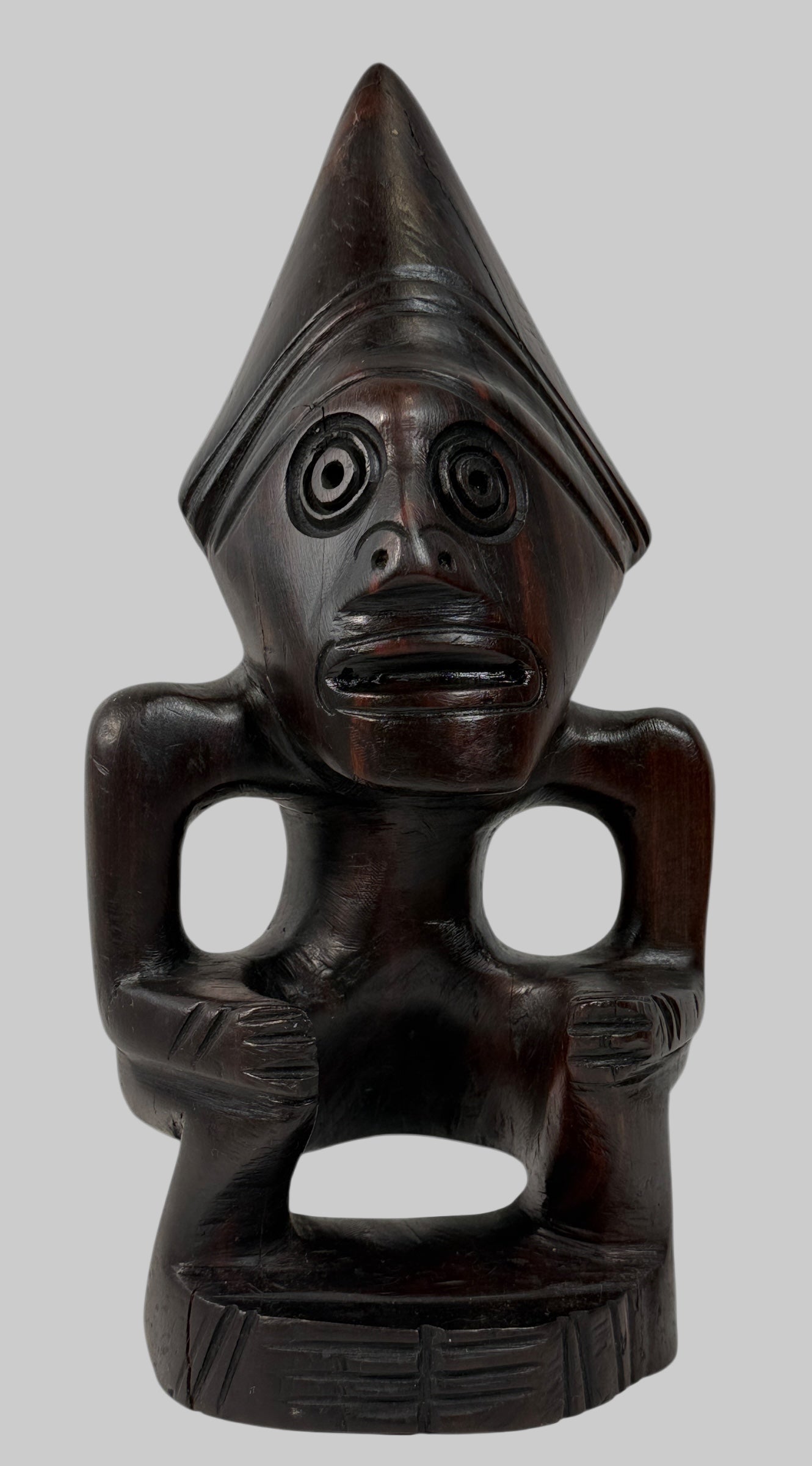 Mid-20th Century African Hardwood Carving – Cone-Head Crouching Figure