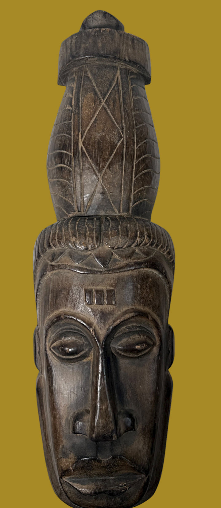 Masque africain en bois sculpté à la main – Décoration murale tribale vintage de 53 cm de haut
