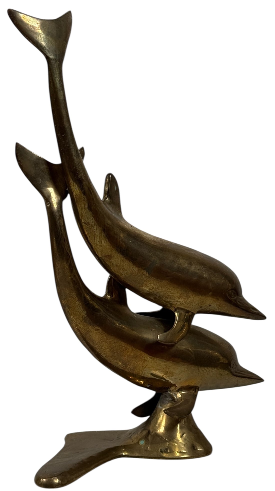 Sculpture de dauphin en laiton vintage, style Hollywood Regency, milieu du XXe siècle, 34 cm (13,5 pouces).