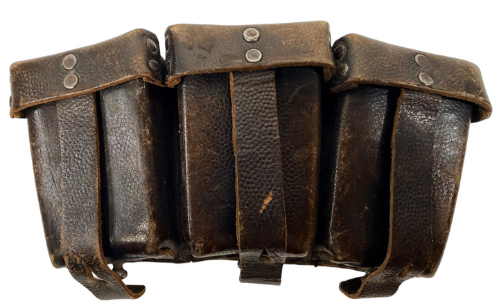 Porte-munitions triple en cuir allemand de la Première Guerre mondiale – Noir grainé