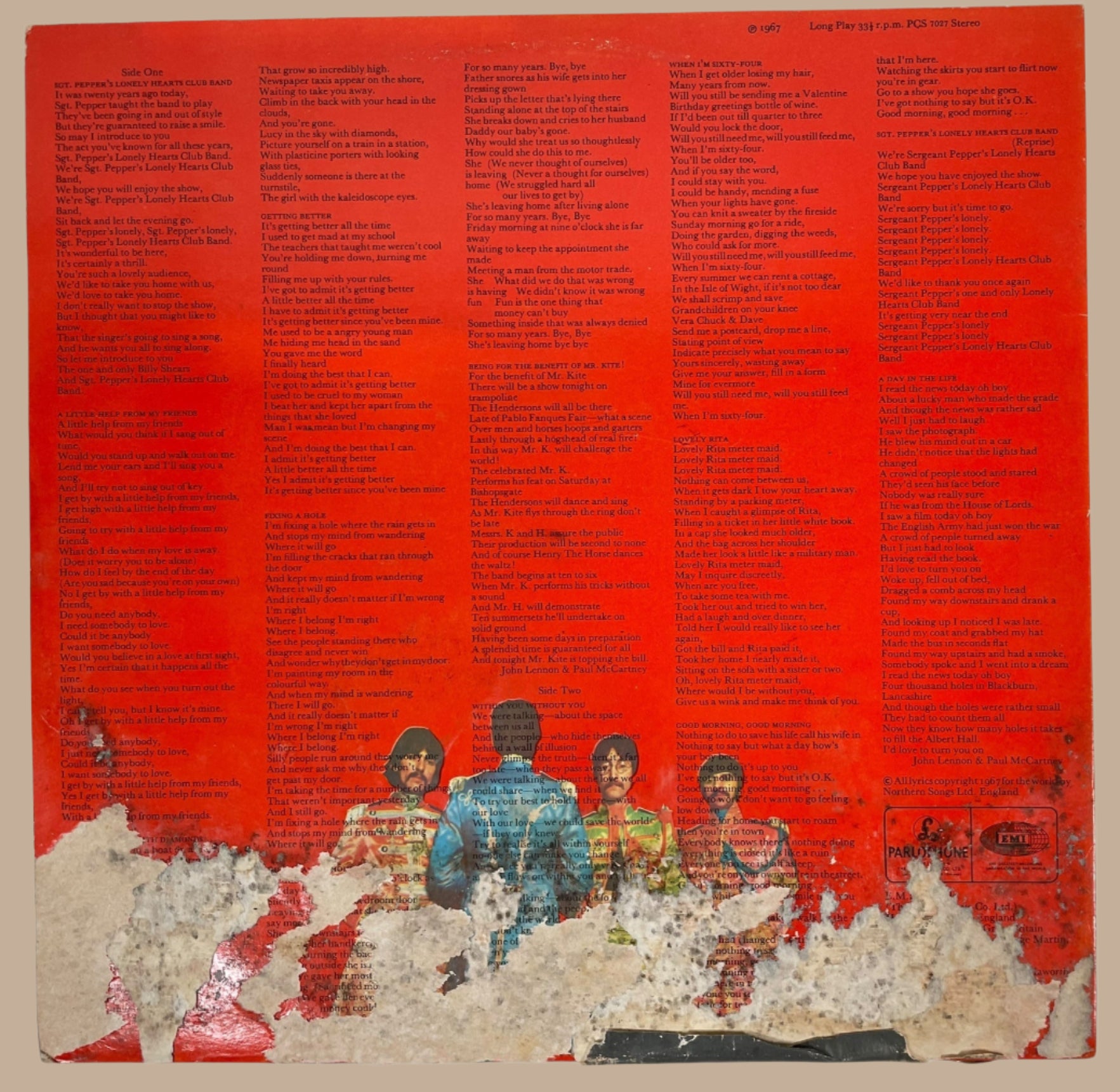 Beatles Sgt. Pepper – UK PCS 7027 Stereo 1967 (Worn Cover - F- ) Album VG