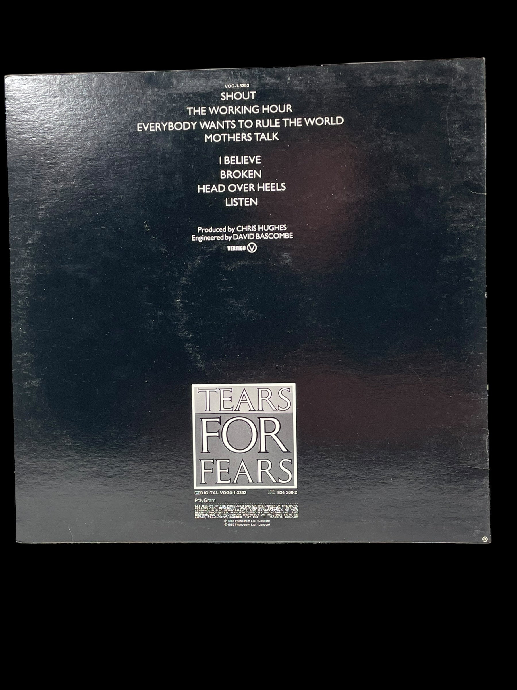 Tears for Fears – Songs from the Big Chair (LP 1985, Canada) Pochette : NM - Album NM
