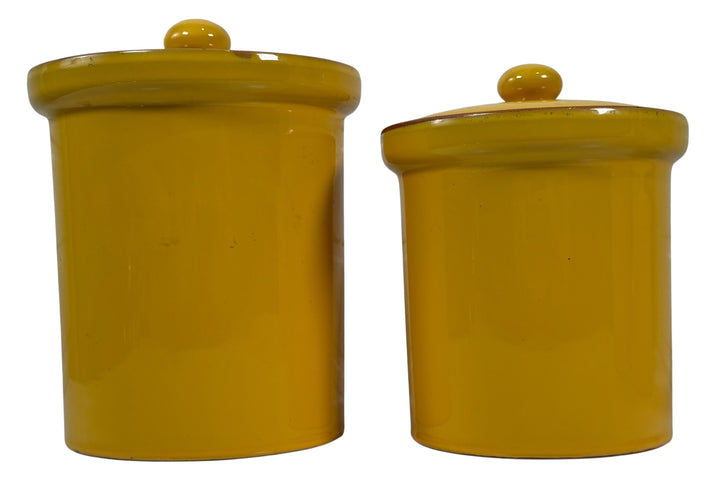 Lot de 4 boîtes vintage en céramique italienne – Jaune moutarde – Rangement de cuisine du milieu du siècle