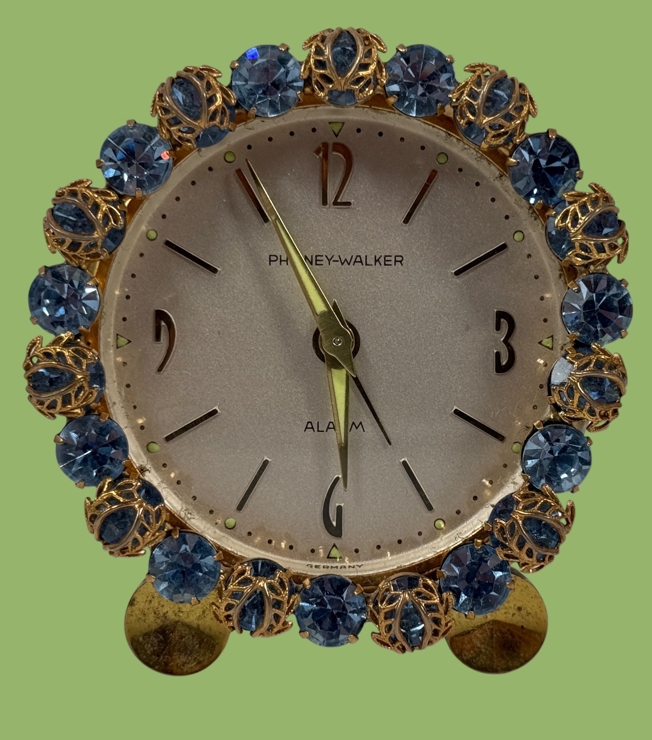 Réveil boudoir en strass bleu Phinney-Walker du milieu du siècle (Allemagne)