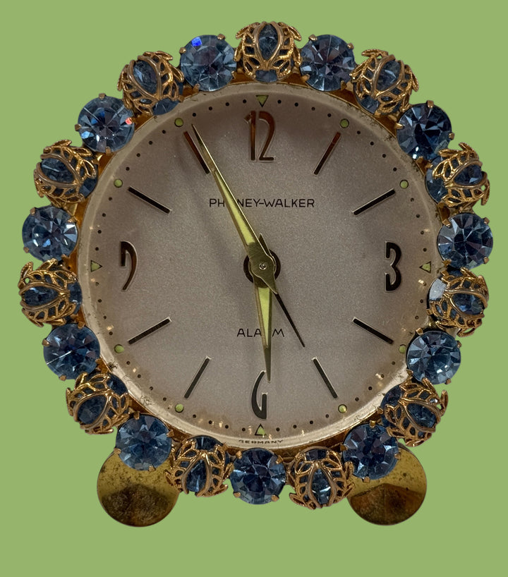 Réveil boudoir en strass bleu Phinney-Walker du milieu du siècle (Allemagne)