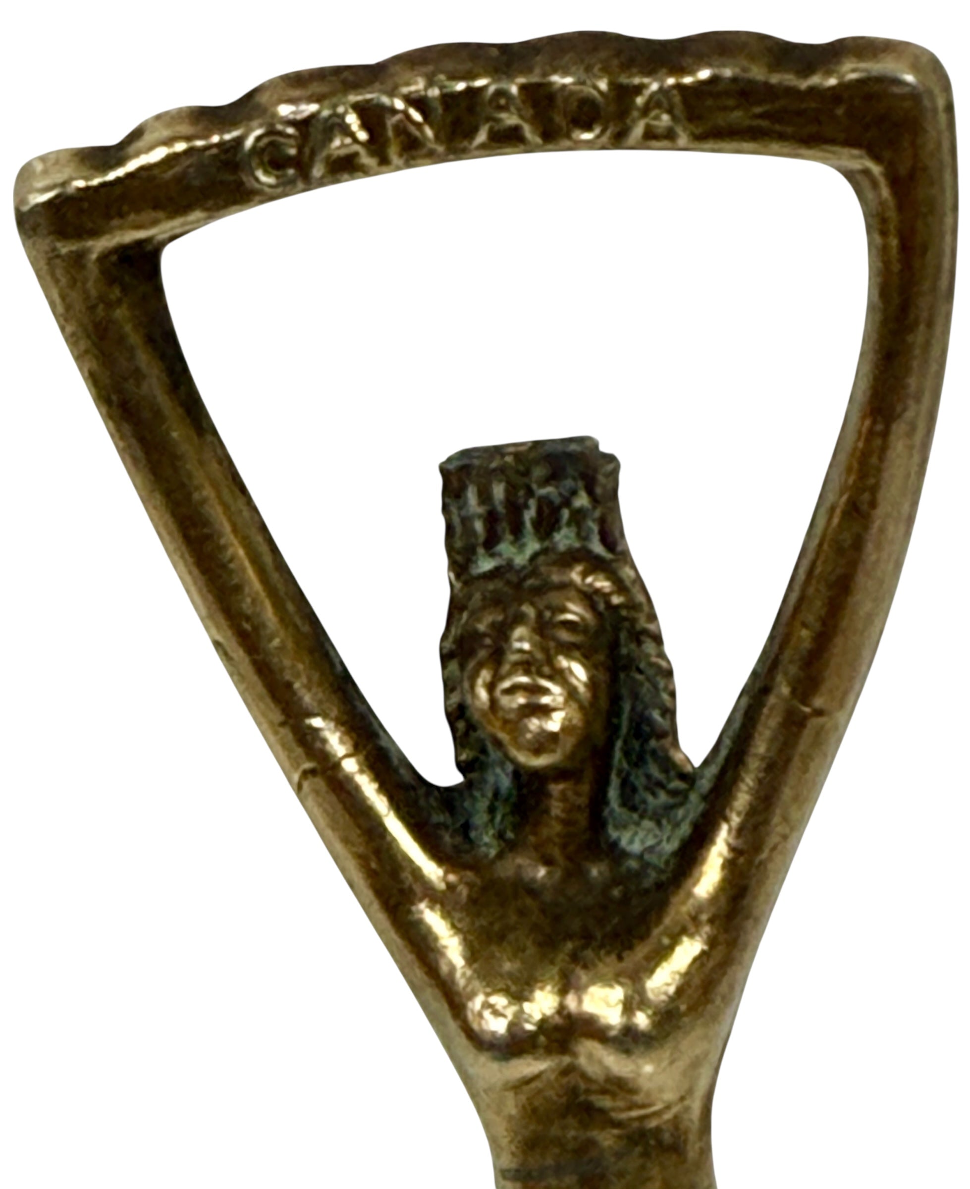 Décapsuleur en laiton du milieu du siècle, souvenir de femme nue, fabriqué au Canada