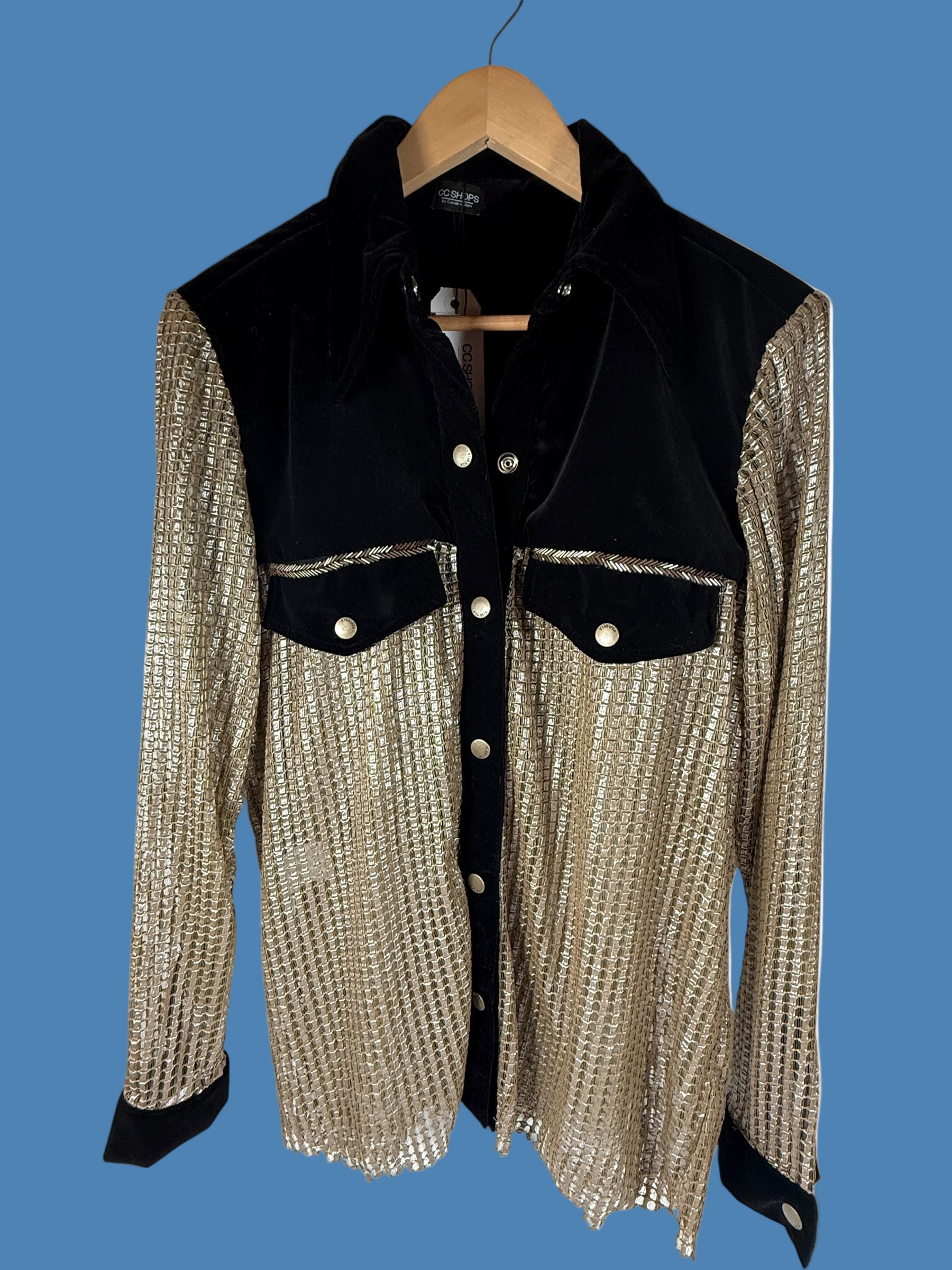 Vida Bela Mesh Velvet “Dolly Shirt” – Gold Western Style, Rare