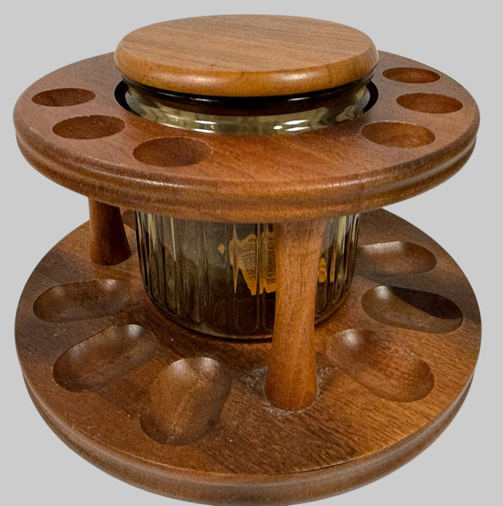 Vintage Decatur Industries Walnut Pipe Rack with Glass Humidor – 8 Pipes