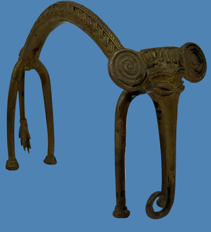 Vintage Solid Brass Elephant Sculpture – Tribal Dhokra Lost-Wax Cast, Heavy Arched-Back Form