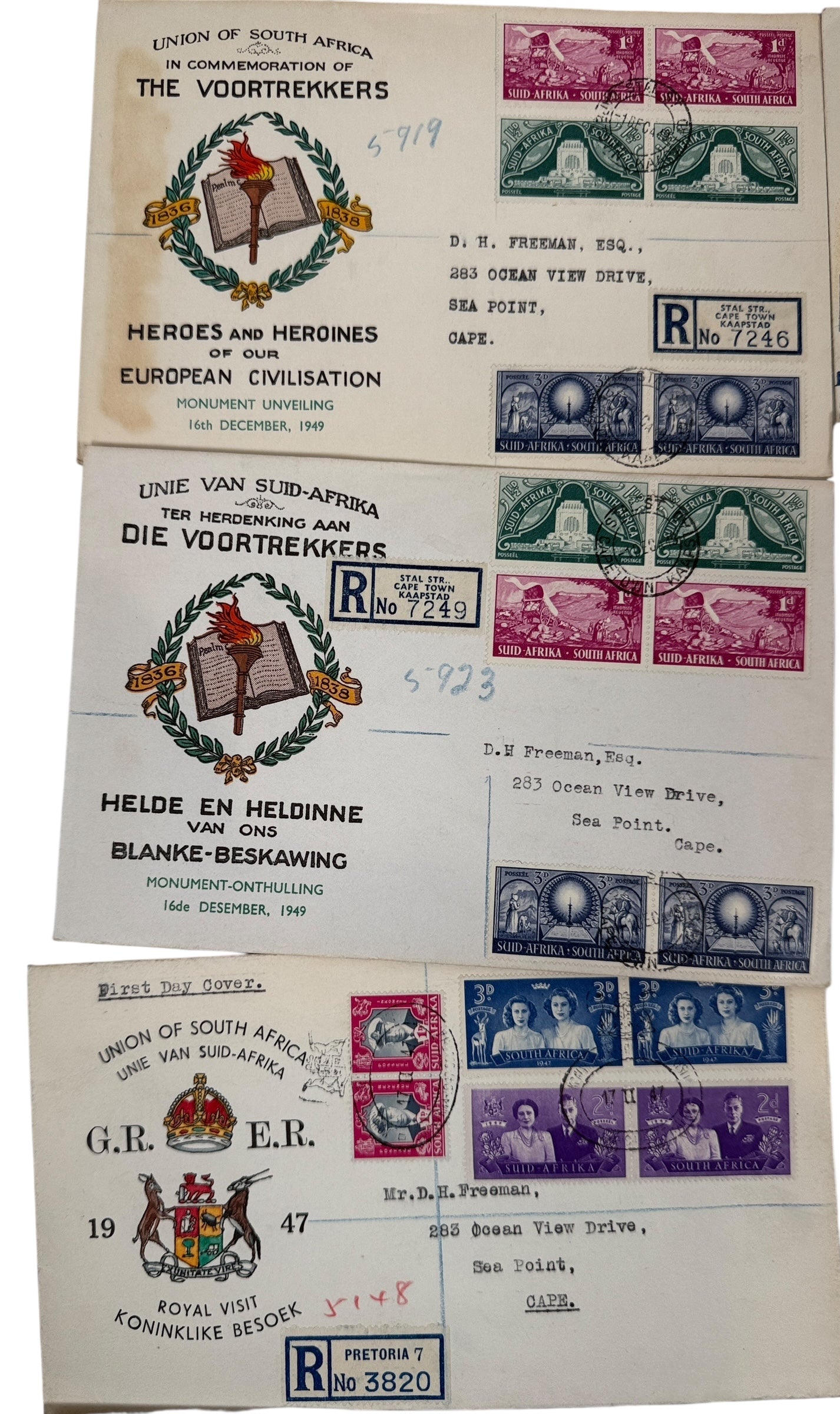South Africa First Day Covers Lot – 1947–1955 Historical Set