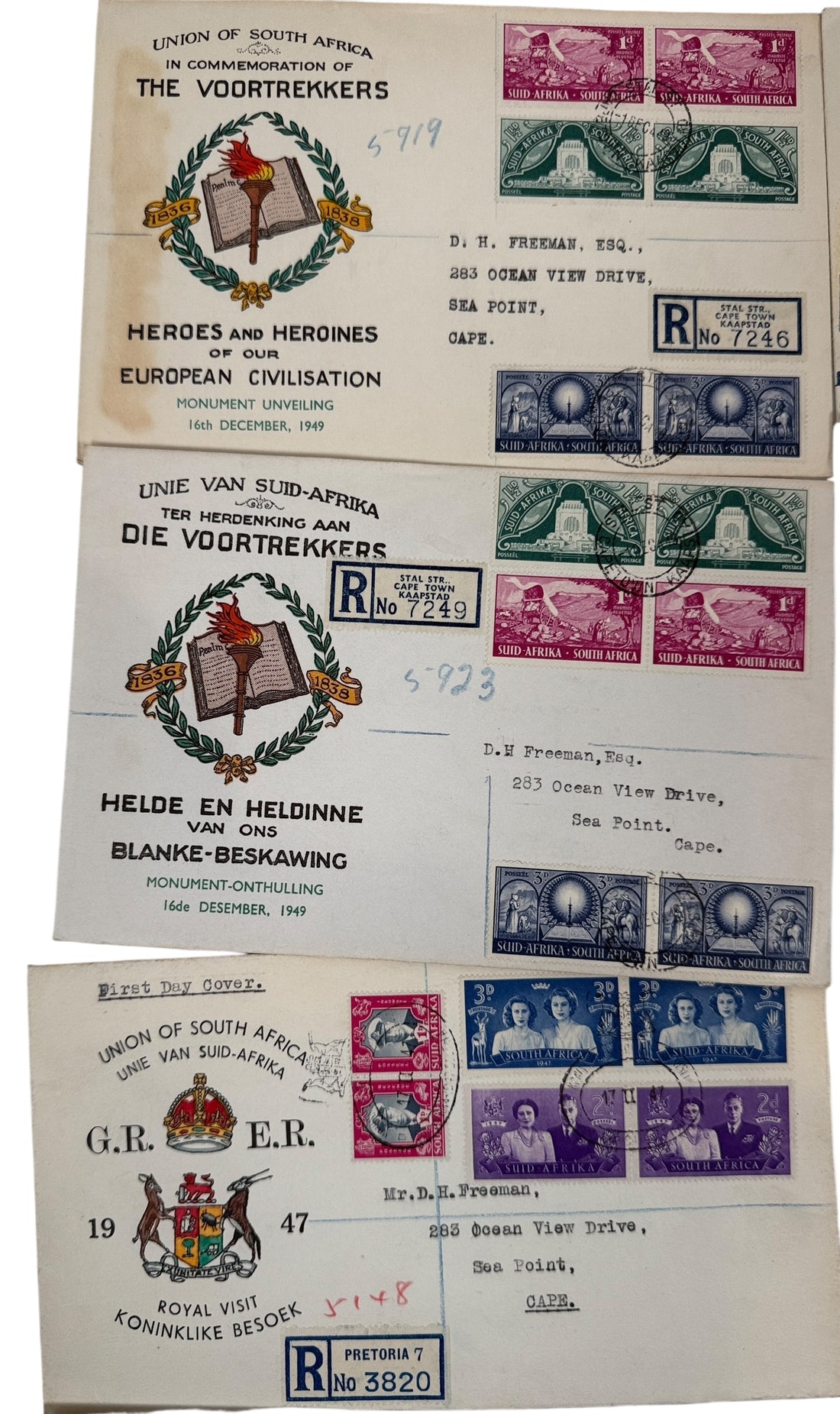 South Africa First Day Covers Lot – 1947–1955 Historical Set