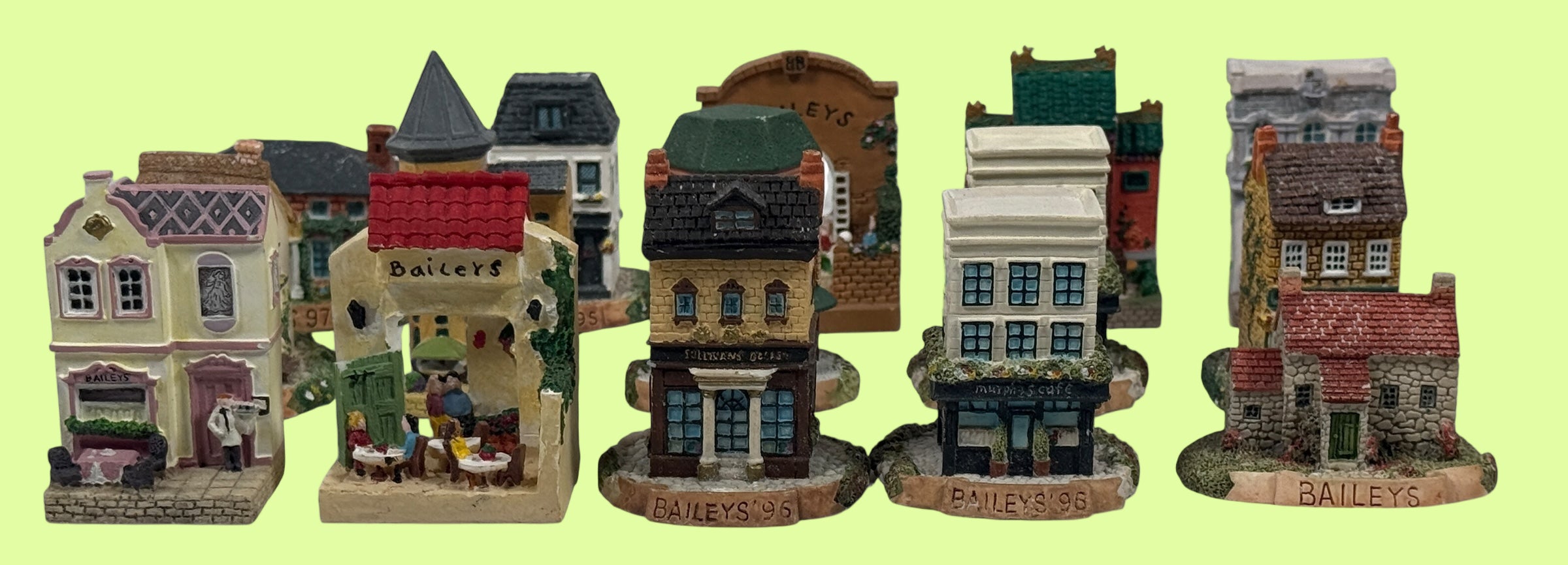 Maisons de village miniatures vintage Bailey's – Ensemble complet de 12 cottages en résine de collection (1995-1997)