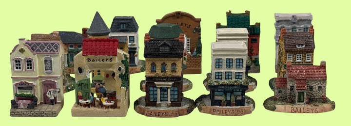 Vintage Bailey’s Miniature Village Houses – Complete 1995–1997 Set of 12 Collectible Resin Cottages