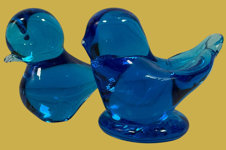 Signed Blue Art Glass Lovebirds Pair – Handblown 2008 Figurines