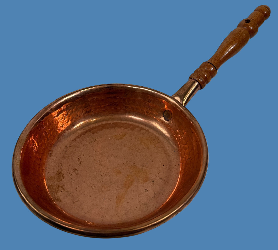 Vintage French Hammered Copper Pan – 4” with Wooden Handle