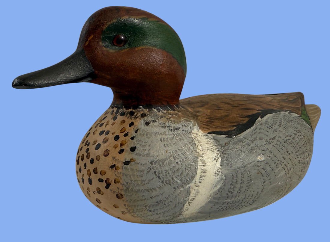 Vintage Georges Vincelli Carved Duck Decoy – Green-Winged Teal, Signed Laval QC