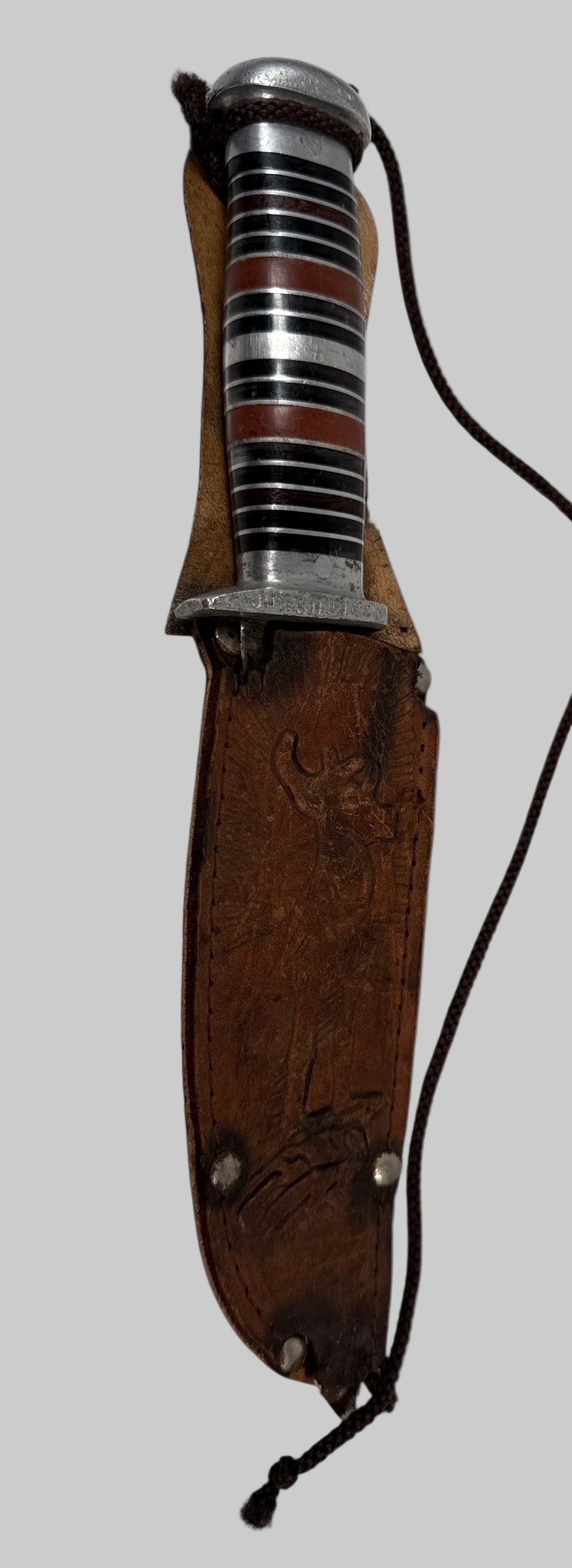 Vintage Fixed Blade Hunting Knife – 10.5” Overall, 6.5” Blade, Mixed Material Handle with Sheath