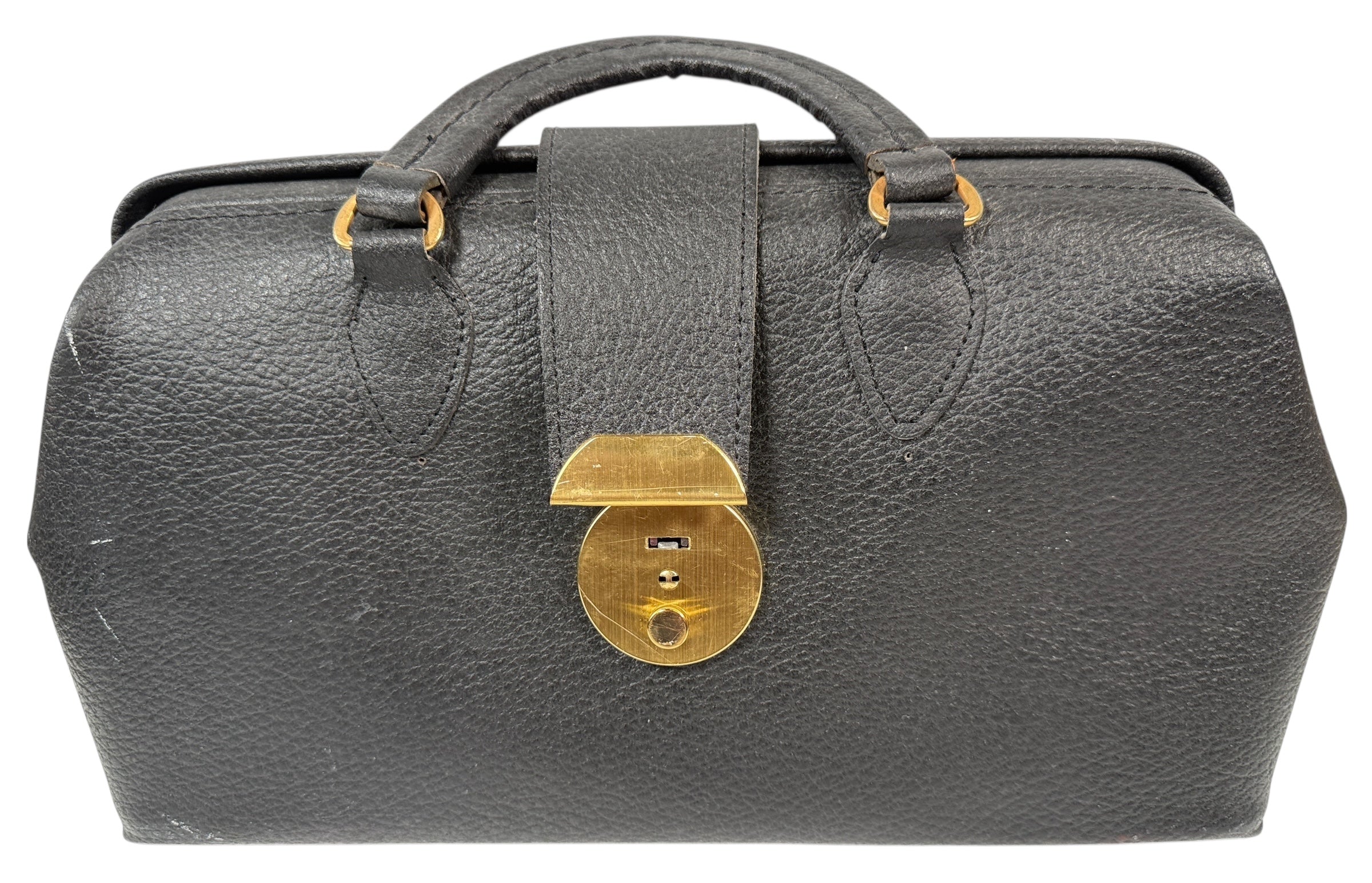 Sac de médecin vintage Almedic en cuir noir – Fermoir en laiton
