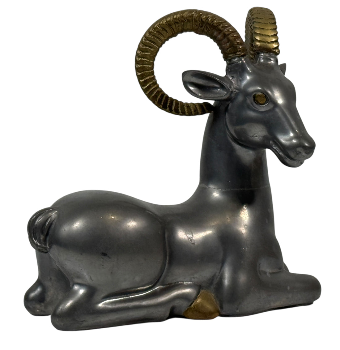 Art Deco Pewter & Brass Ram Bookend – Vintage Hong Kong