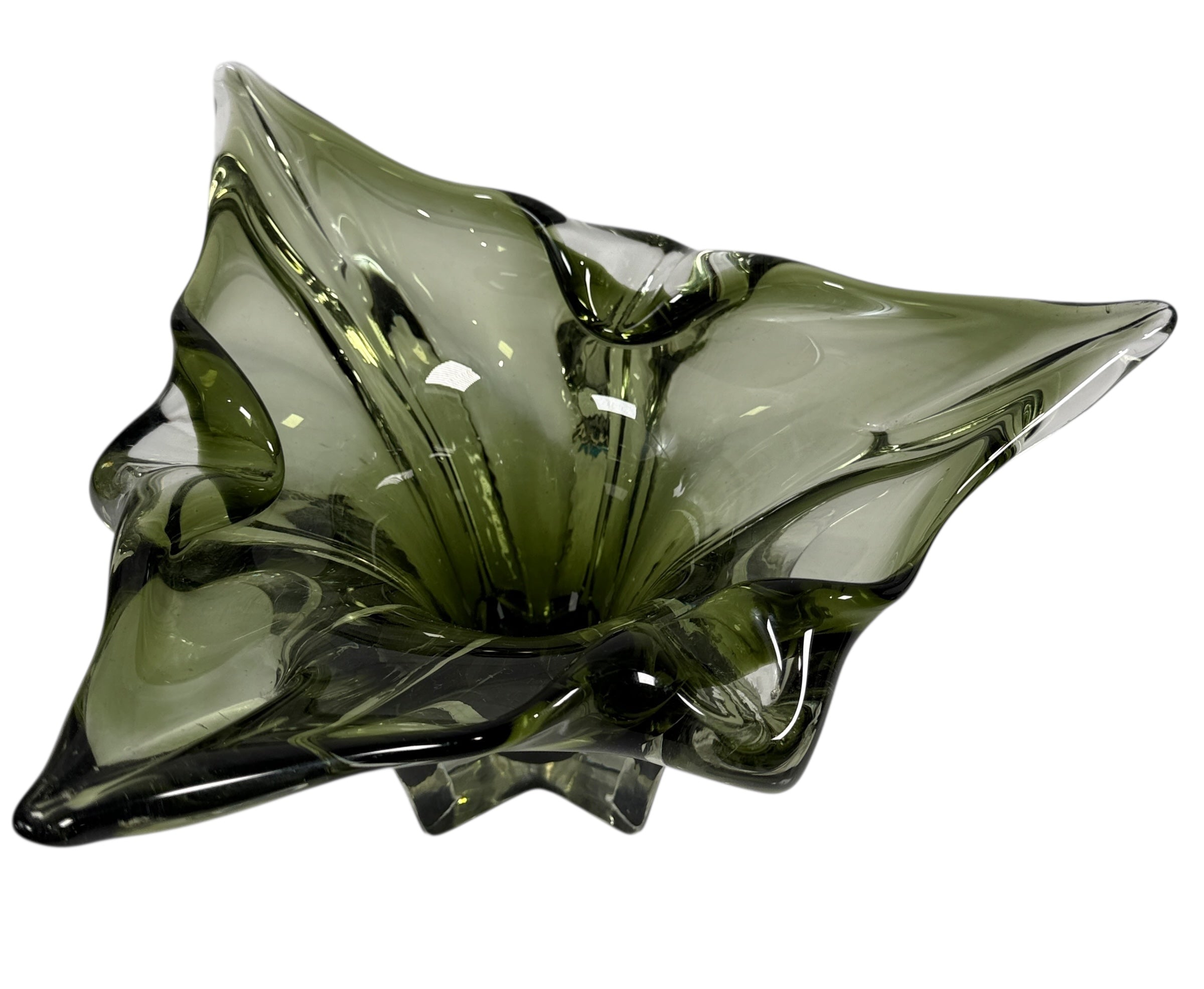 Bol Chalet Vintage en Verre Art Déco Vert Avocat MCM Forme Libre Stretch