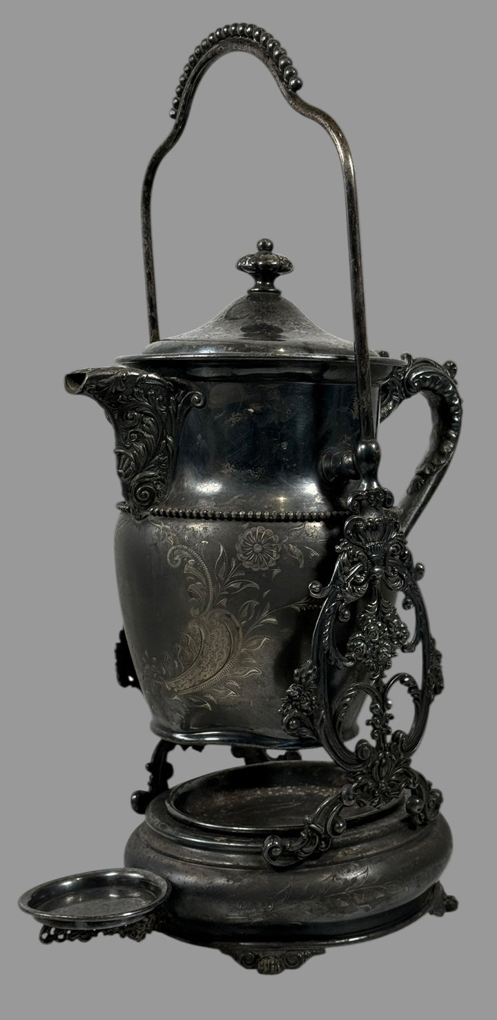 Victorian Silverplate Tilting Kettle on Stand – Floral Engraved, Toronto, Canada