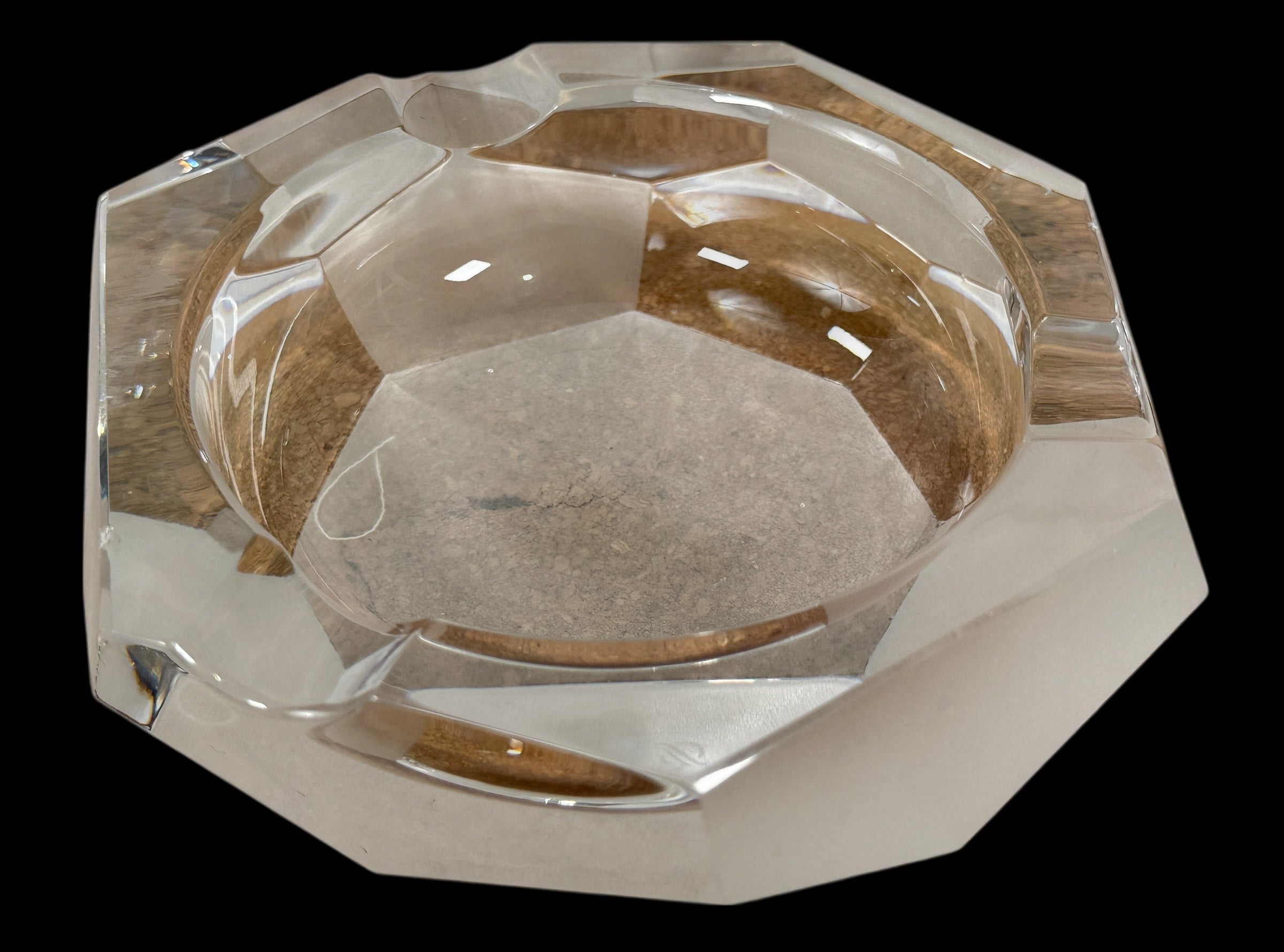 Vintage Faceted Crystal Ashtray – Octagonal Clear & Frosted Design