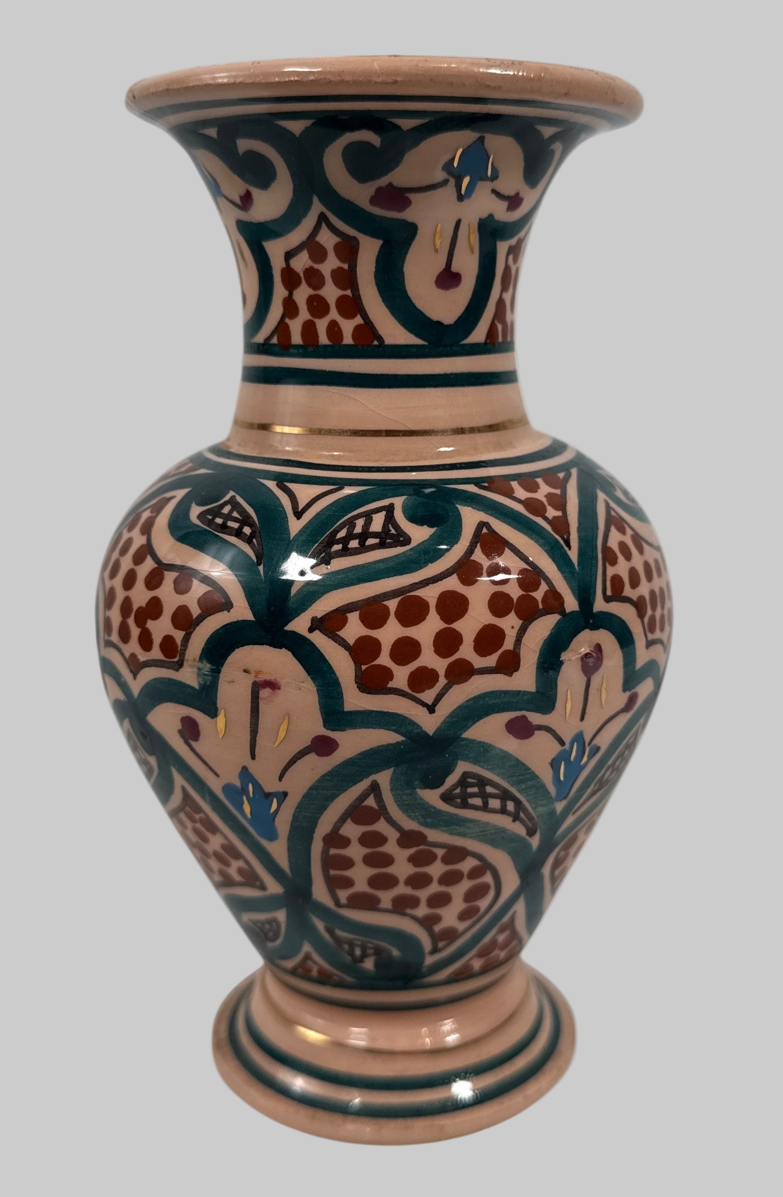 Vintage Tunisian Pottery Vase – Hand-Painted “Tunisie TL PB” Mark, 6¾″ Tall