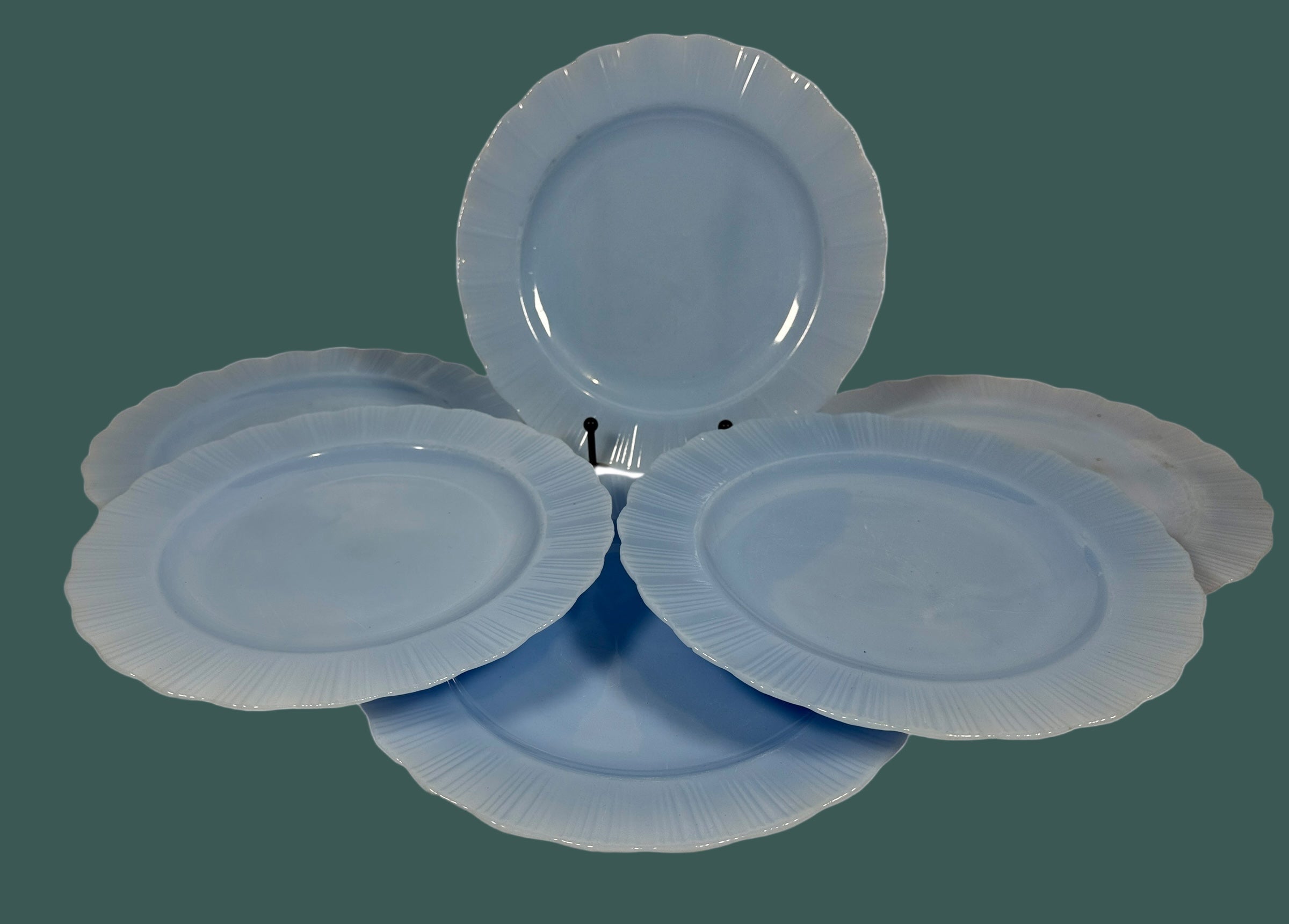 Vintage PYREX Canada “Delphite Blue” Pie-Crust Rim Dinner Plates – Set of 6 – Excellent Condition