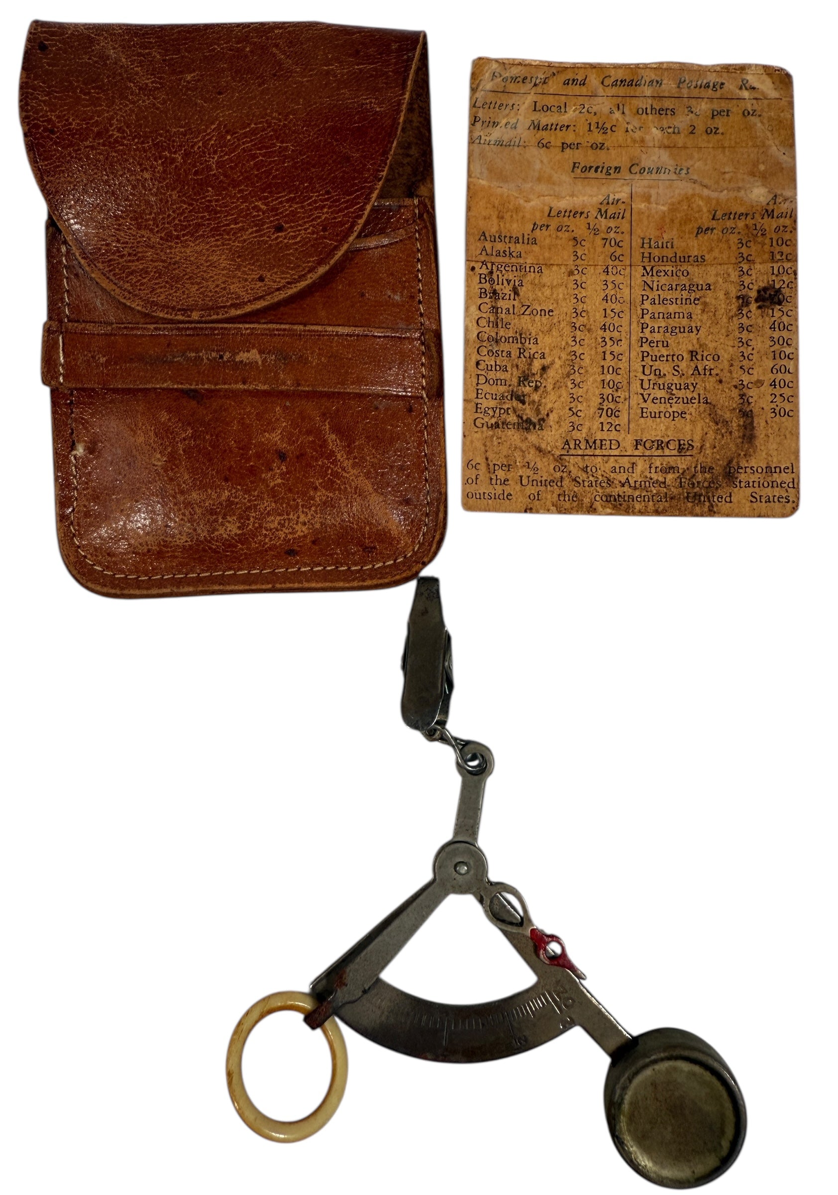 WWII-Era U.S. Postal Rate Card & Handheld Letter Scale – Metal with Original Chart