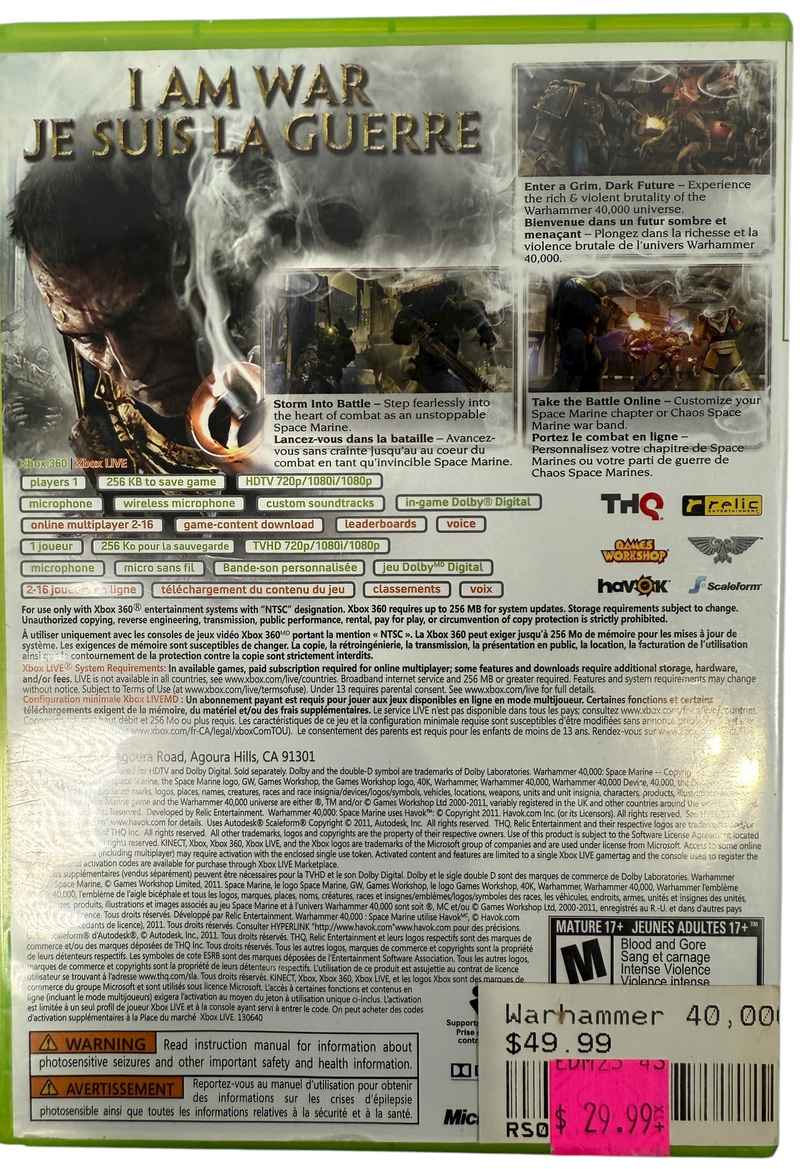 Warhammer 40000 Space Marine – Xbox 360 Complet