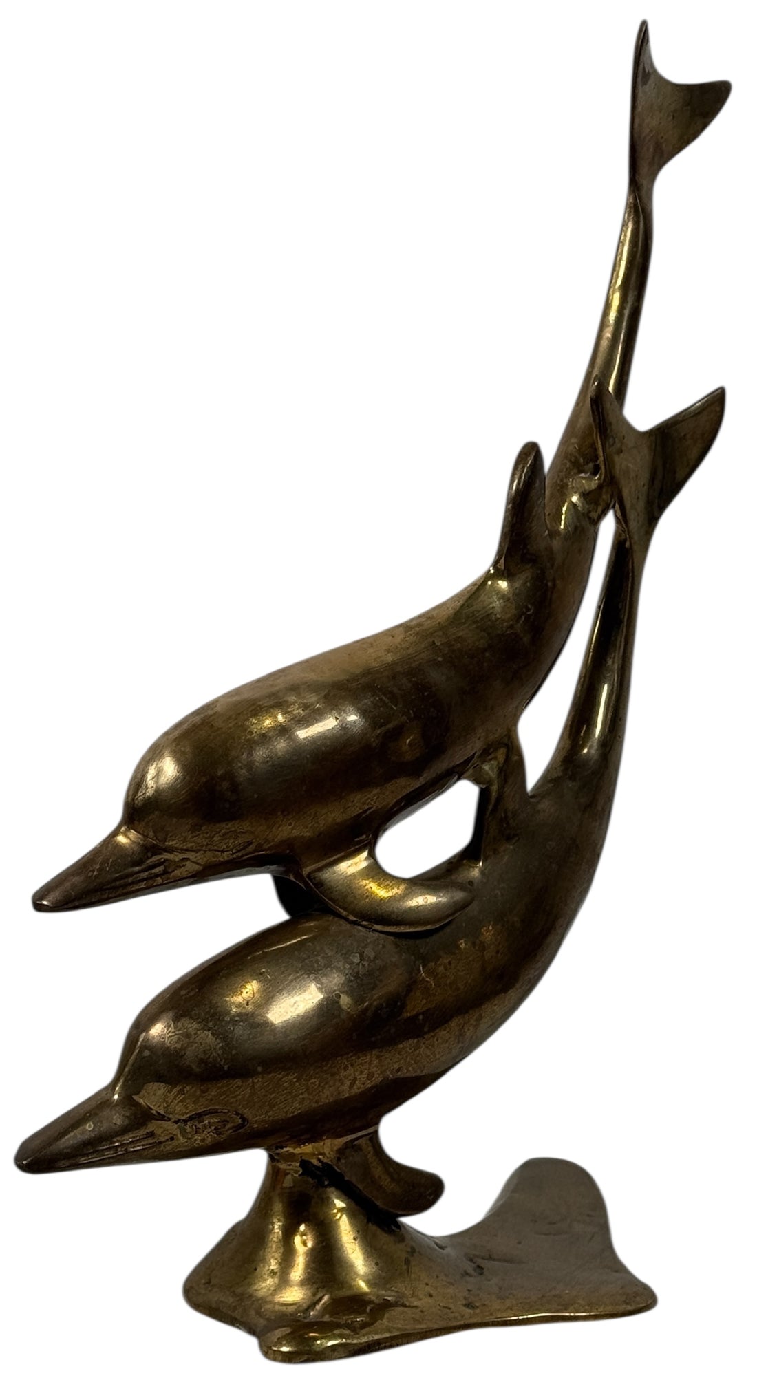 Sculpture de dauphin en laiton vintage, style Hollywood Regency, milieu du XXe siècle, 34 cm (13,5 pouces).