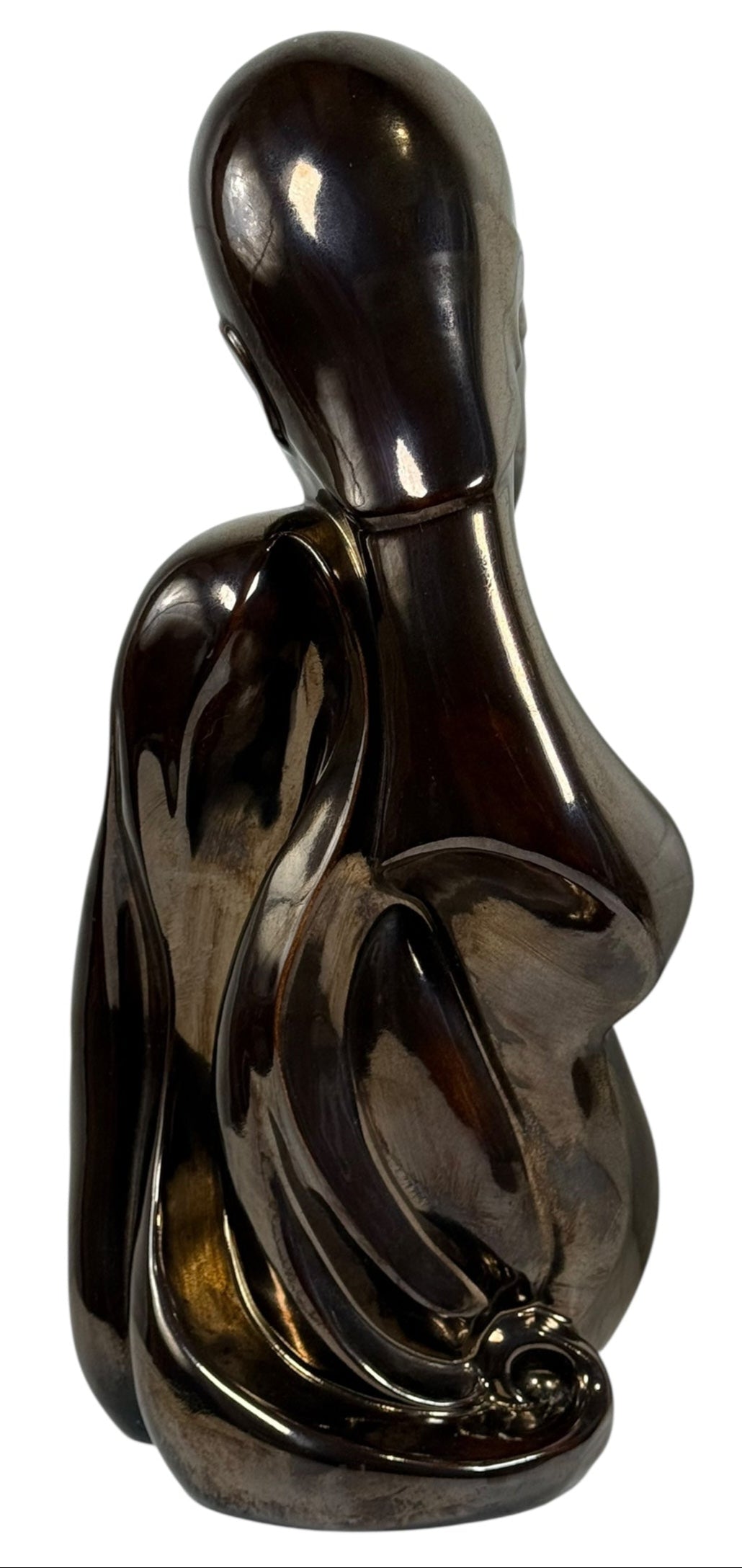 Sculpture abstraite en céramique moderne du milieu du siècle – Mère et enfant – 17 po, glaçure bronze