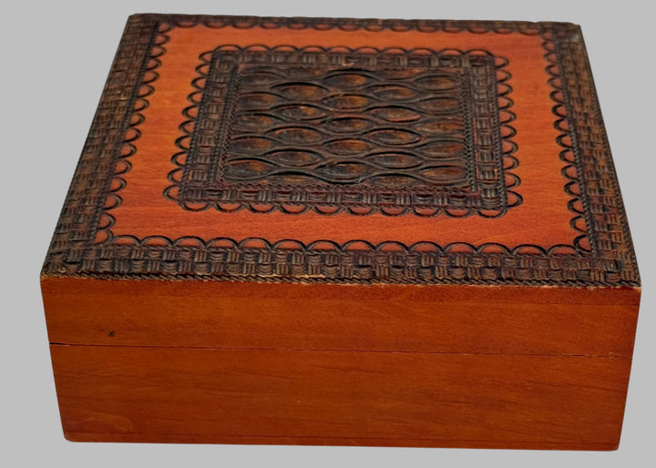 Vintage Carved Wooden Jewelry Box – Folk Art Style, 1960s–70s