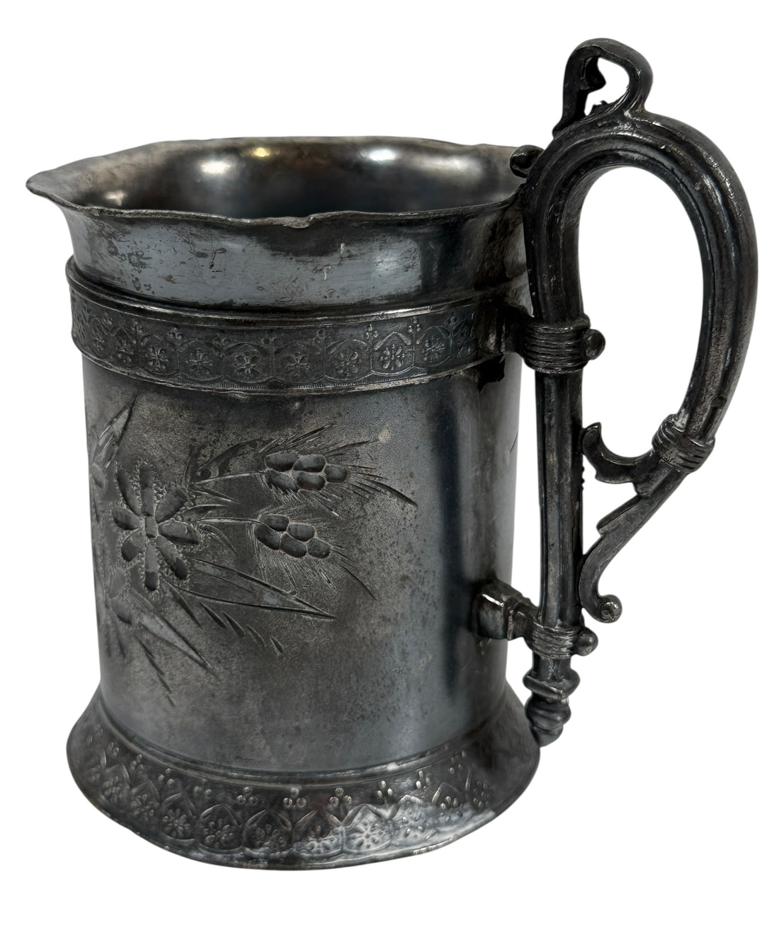 Victorian Quadruple Silverplate Mug – Simpson Hall Miller & Co. – Ornate Floral Design (c.1870–1895)