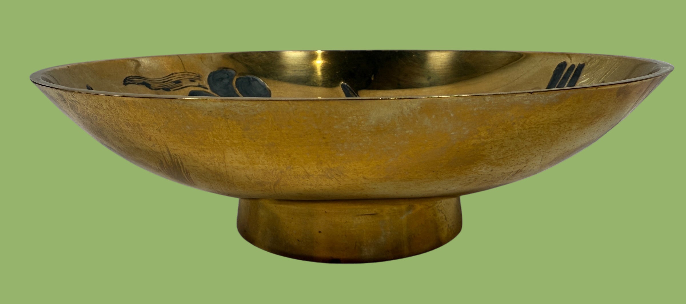 Bol floral vintage en laiton peint à la main – Mid-Century India