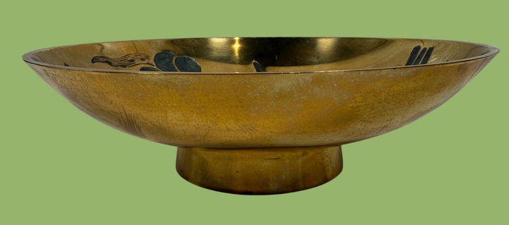 Bol floral vintage en laiton peint à la main – Mid-Century India