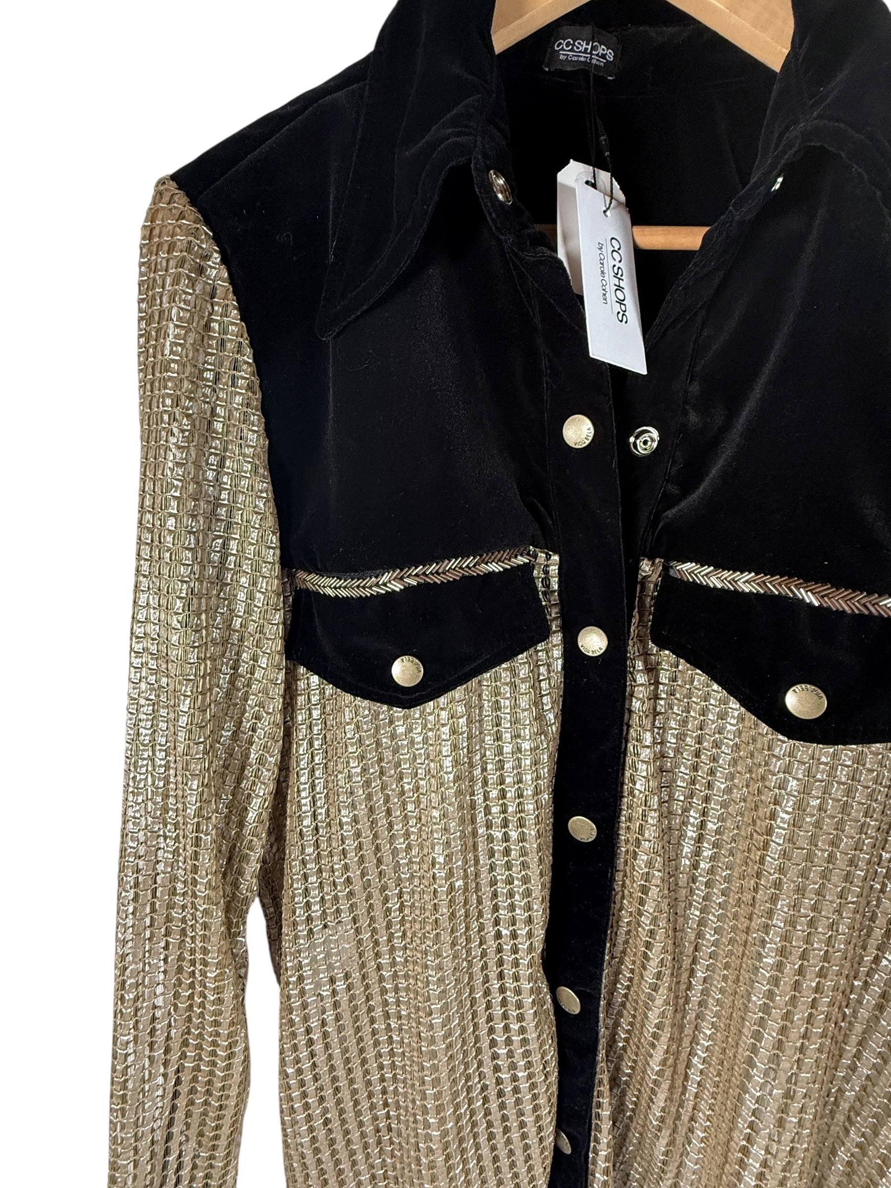 Vida Bela Mesh Velvet “Dolly Shirt” – Gold Western Style, Rare