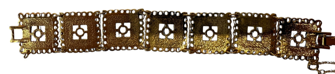 Vintage Gold-Tone Bracelet – Shell Inlay, Ornate Panels, 1960s