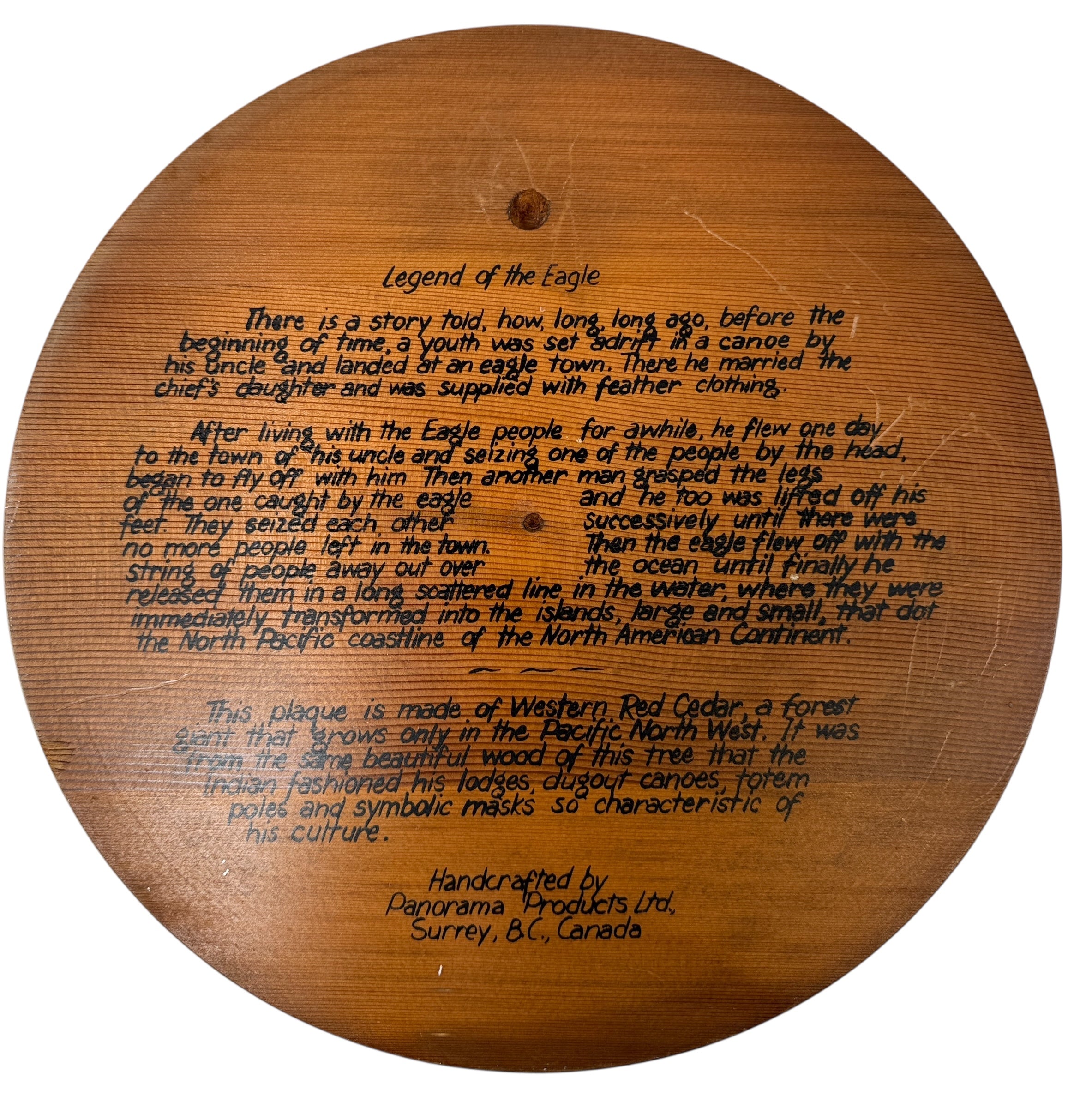 Plaque murale en cèdre « Légende de l'aigle » de Panorama Products – Surrey (C.-B.)