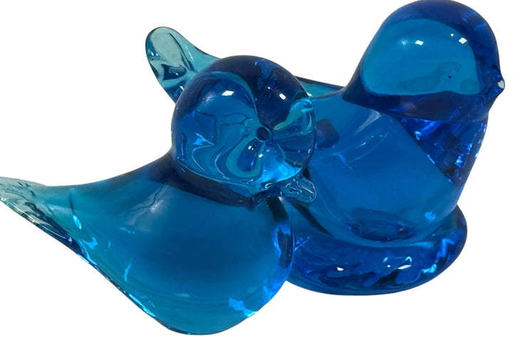 Signed Blue Art Glass Lovebirds Pair – Handblown 2008 Figurines