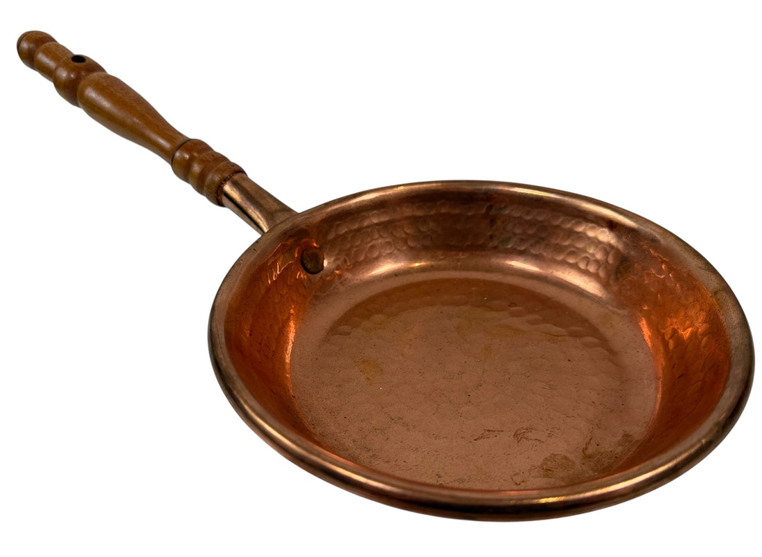 Vintage French Hammered Copper Pan – 4” with Wooden Handle