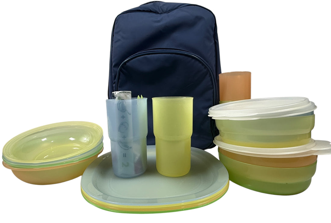 Tupperware Retired Picnic Backpack Set – Plates, Bowls & Cups