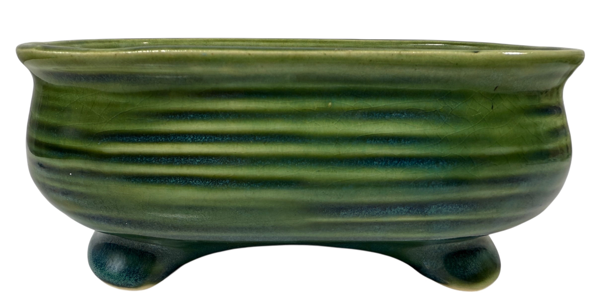 Vintage Green Ceramic Planter – Fleur-de-Lis Motif