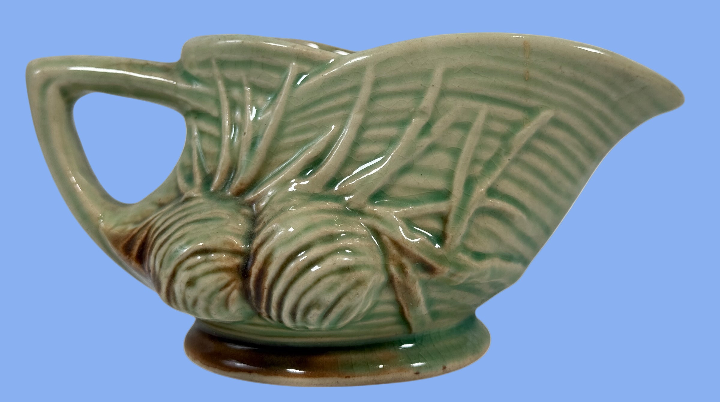 Pot à crème et sucrier McCoy en forme de pomme de pin des années 1940 – Vert-brun