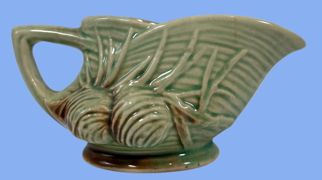 Pot à crème et sucrier McCoy en forme de pomme de pin des années 1940 – Vert-brun