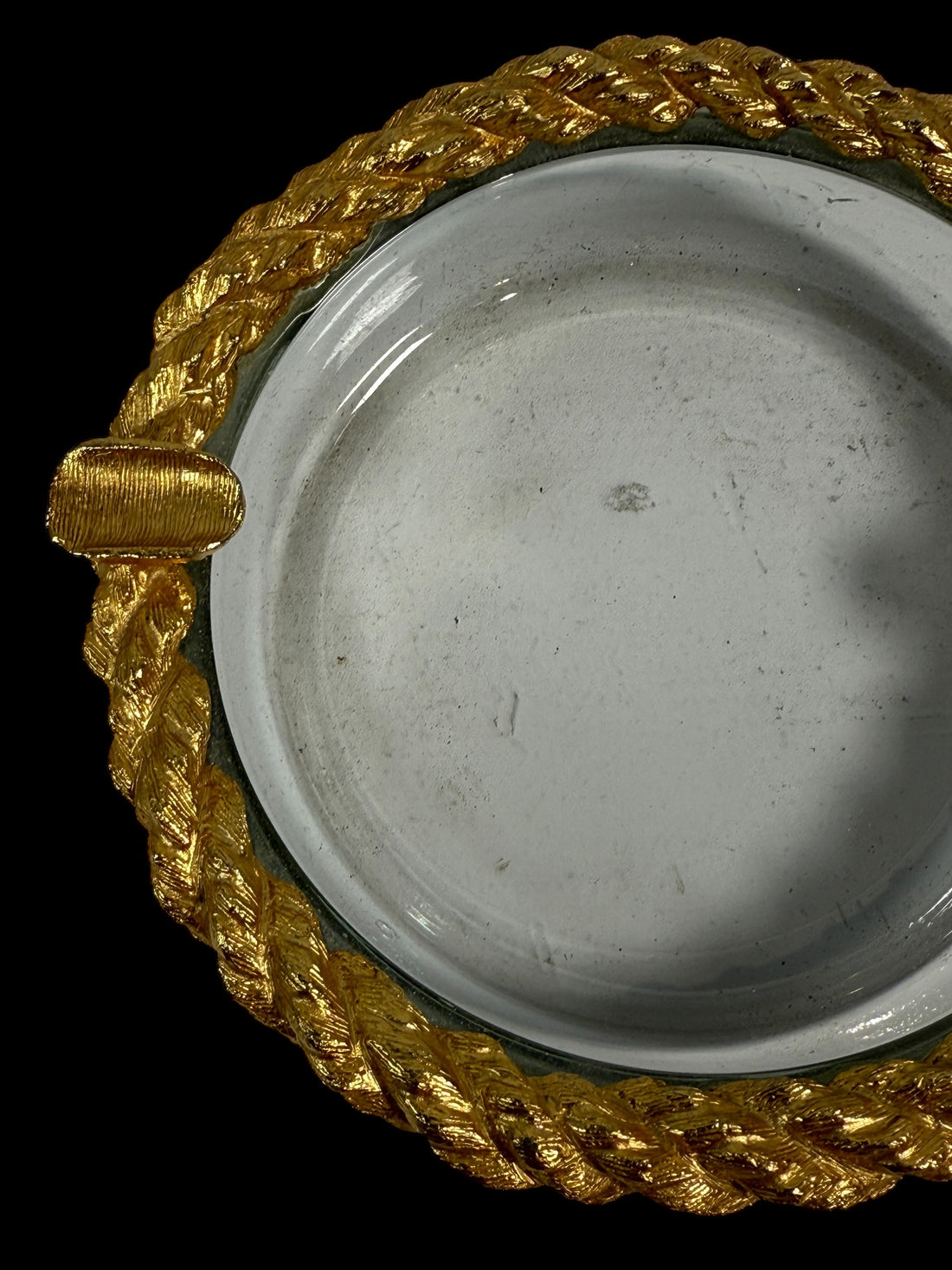 Vintage Nautical Glass & Metal Brass Ashtray Rope Design